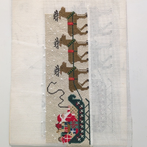 Hand Crafted Santa and Reindeer Cross Stitch - Picture 1 of 6